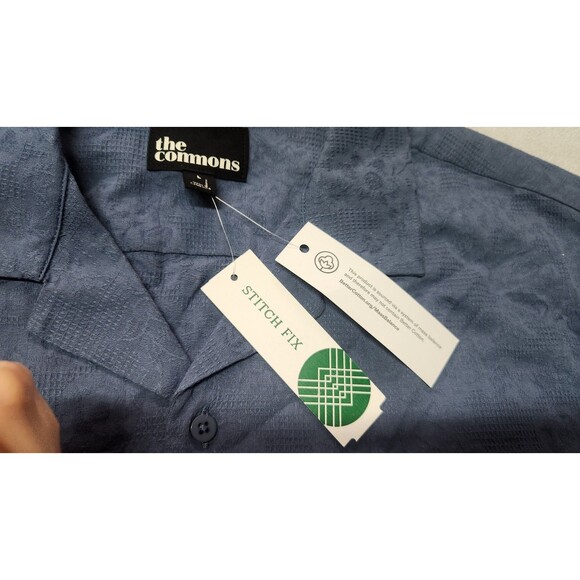 The Commons Men's Large Navy Jacquard Floral Camp Collar Short Sleeve Shirt NWT - Picture 6 of 10